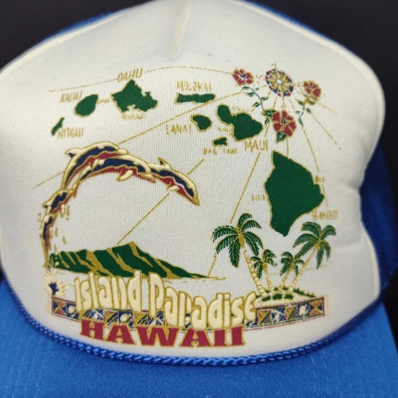 Vintage Hawaii Island Paradise Blue Snapback Mesh Trucker Hat, NOS, San Sun - Picture 7 of 7